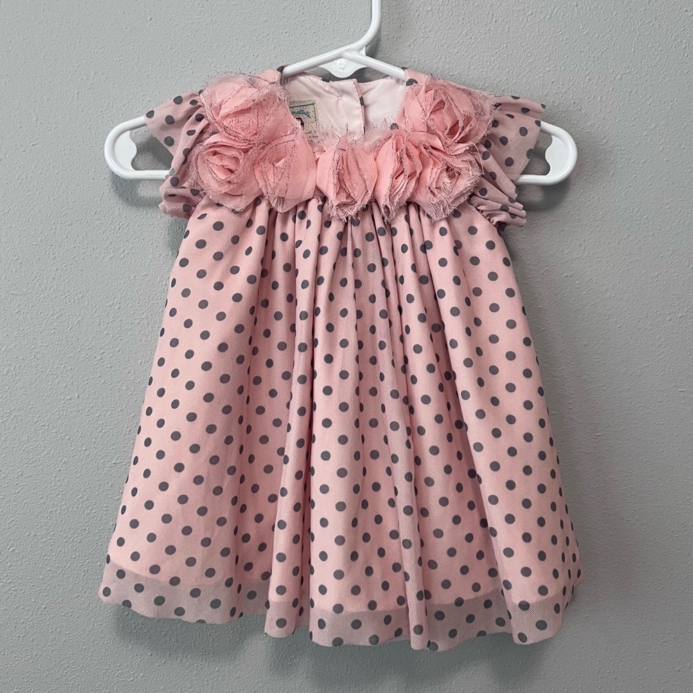 Marmellata Pink Polka Dot/Flower Dress Size 0-3 Months